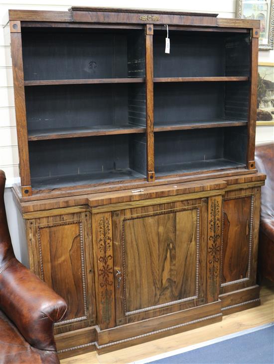 A 19th century rosewood open top bookcase W.136cm